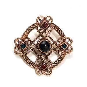 NEW Celtic Cross Bronze Agate Brooch Pin (Ireland)